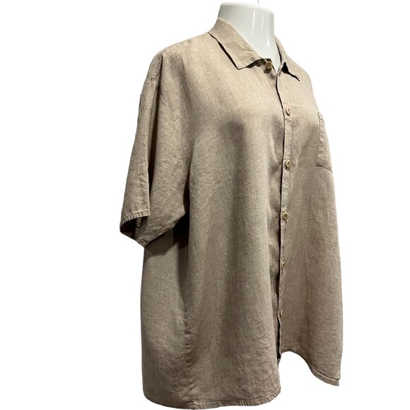FLAX Linen Oversized Boxy Camp Shirt, Beige, L - Picture 1 of 8